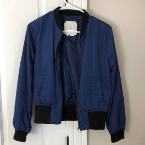 Anthropologie blue satin bomber jacket